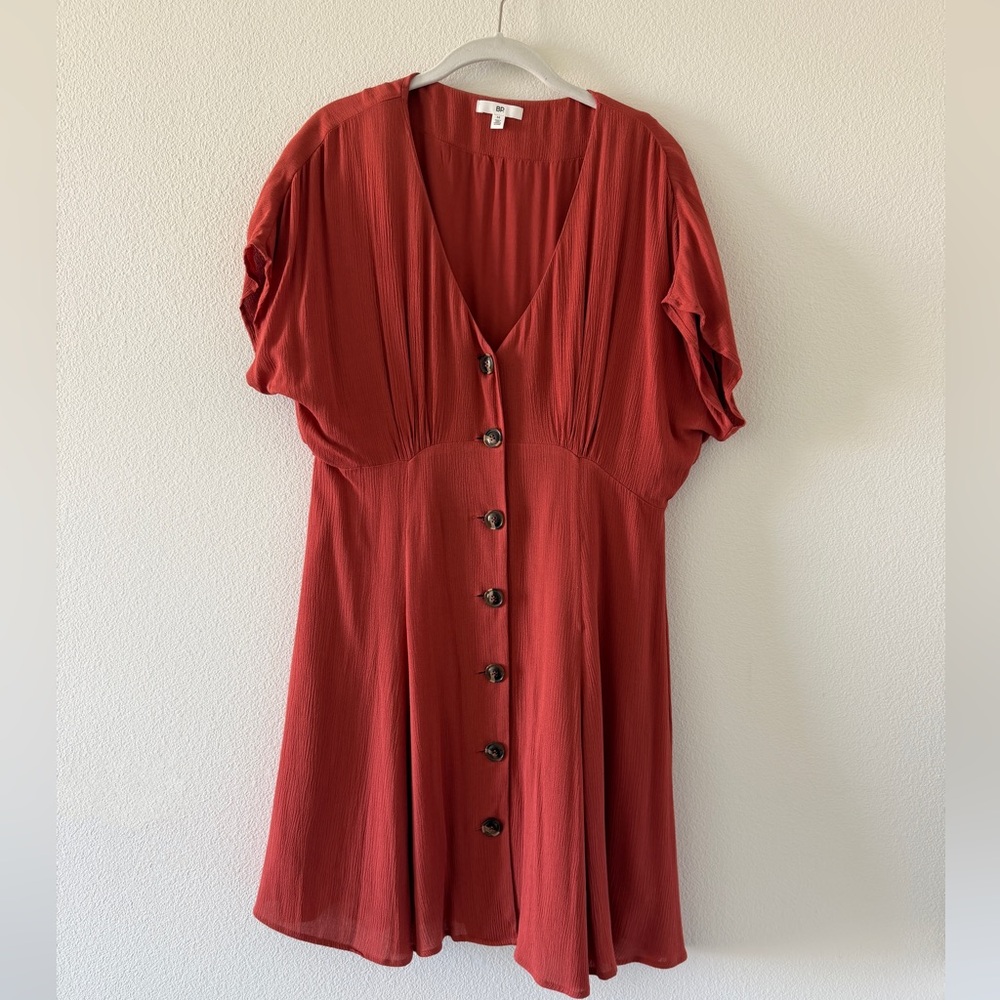 bp Rust Red Button-Front Mini Dress